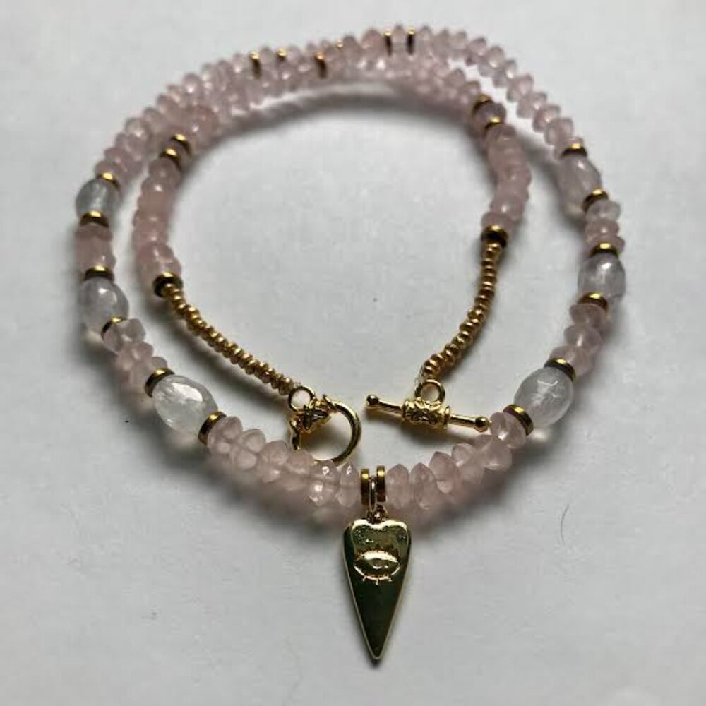 Rose Quartz  17 Inches long necklace with gold filled heart pendant